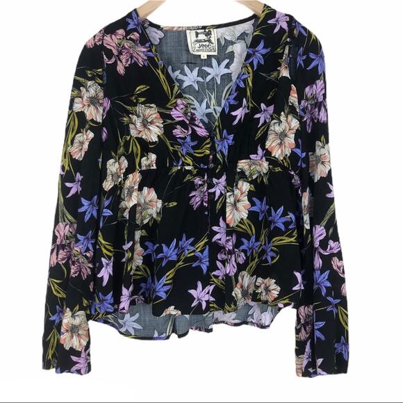 Jaase Cold Shoulder Floral Blouse Button Down - Picture 3 of 11